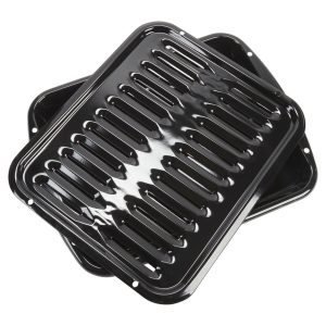 Premium Range Porcelain Broiler Pan and Roasting Rack (Includes Pan and Grid) - Grey
