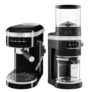 Metal Semi-Automatic Espresso Machine with Burr Coffee Grinder Bundle - Onyx Black