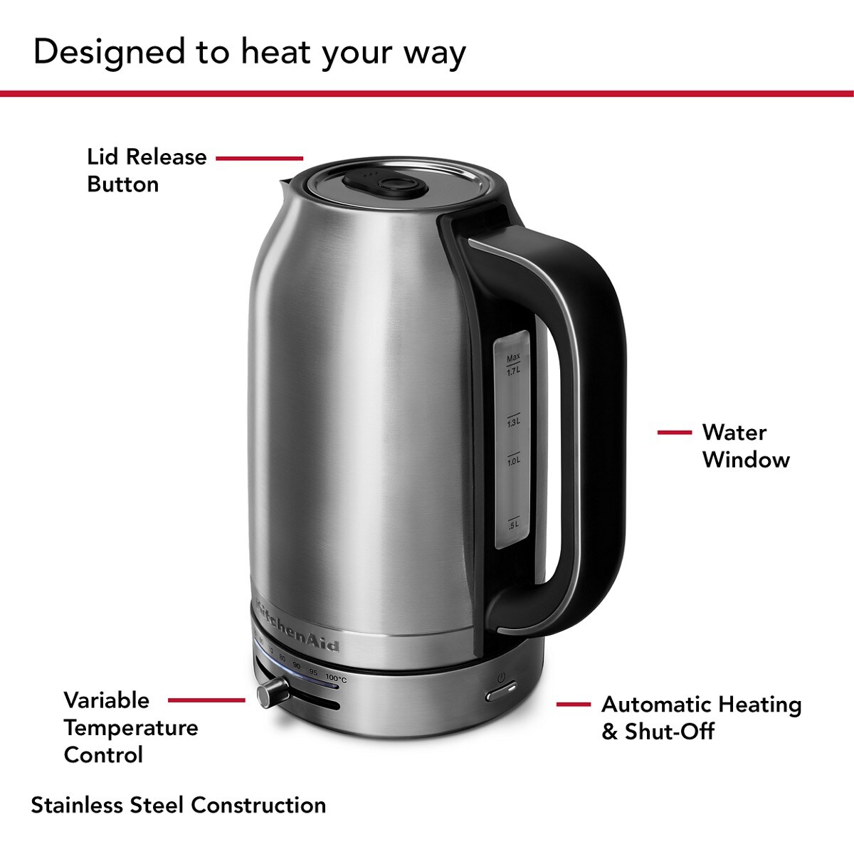 1.7 Liter Electric Kettle - Brushed Stainless Steel - Image 4