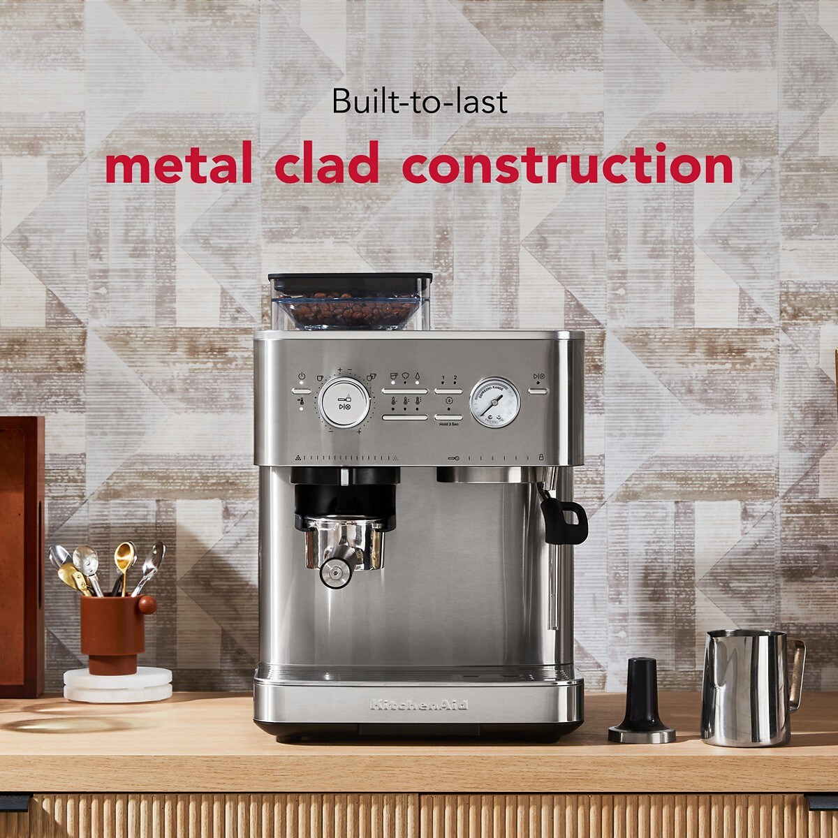 Semi Automatic Espresso Machine with Burr Grinder - Brushed Stainless Steel - Image 5