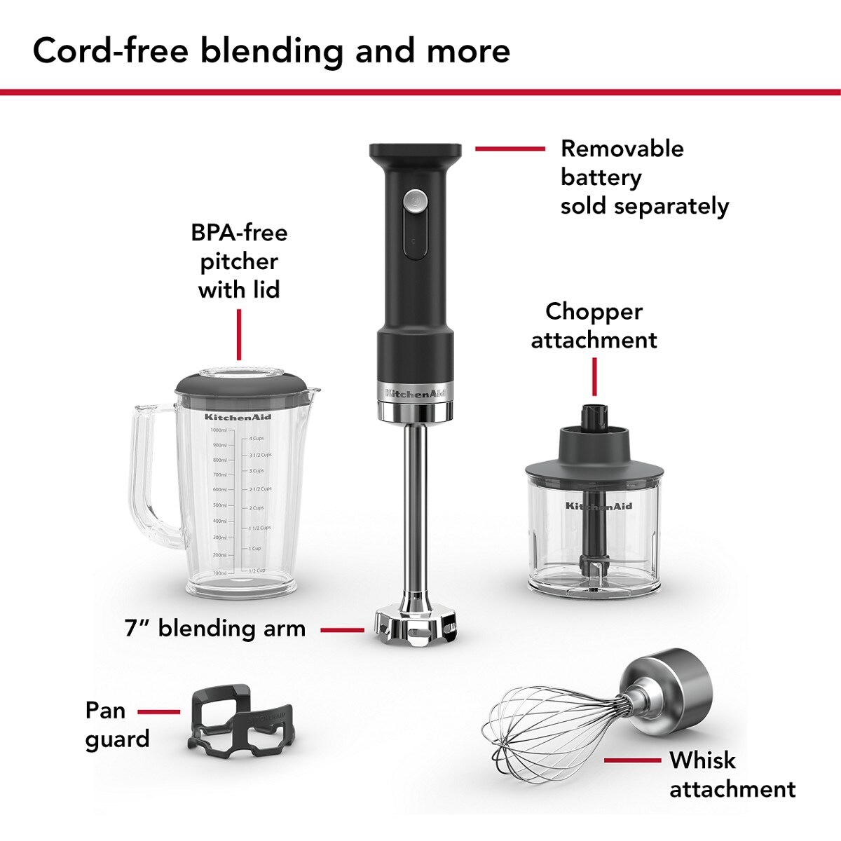 KitchenAid Go® Cordless Hand Blender with Accessories - battery sold separately - Black Matte - Image 2