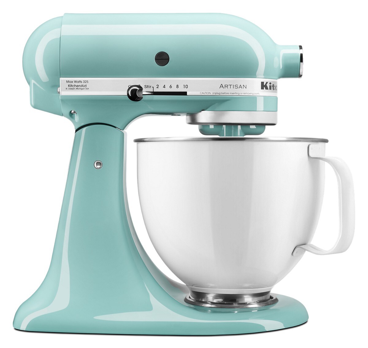 Artisan® Series Tilt-Head Stand Mixer with 5 Quart White Colorfast Finish Stainless Steel Bowl - Aqua Sky