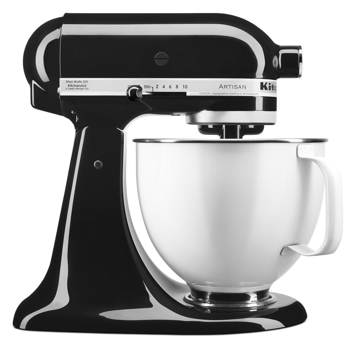 Artisan® Series Tilt-Head Stand Mixer with 5 Quart White Colorfast Finish Stainless Steel Bowl - Onyx Black