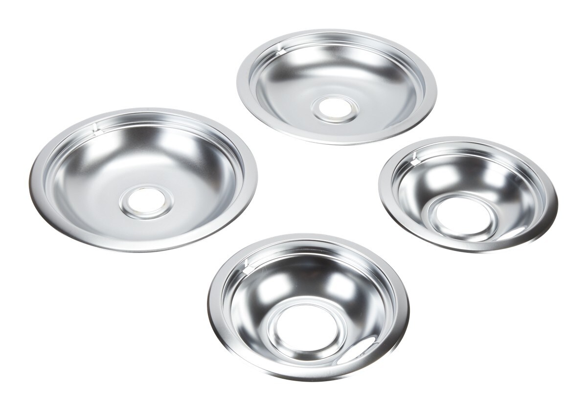 Range Electric/Cooktop 4-Pack Round Drip Bowls (Two 6-IN and Two 8-IN) - Chrome for Non-Hinged, 2-Wire Plug Cooking Elements