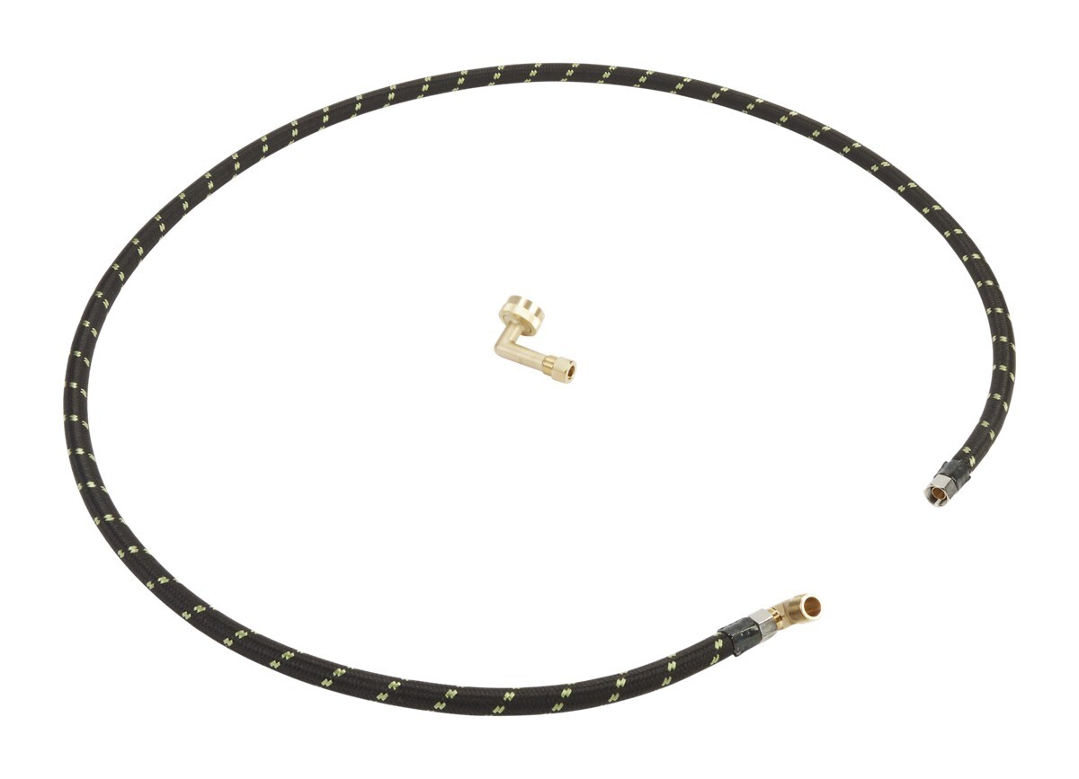 Dishwasher Water Line Installation Kit with 6' hose, 3/8" x 3/8" NPT male compression elbow, 3/4" x 3/8" brass gooseneck - Black