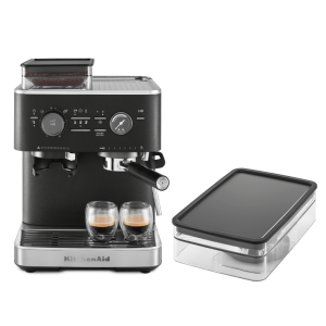 Coffee Set: Semi Auto Espresso + 8 Oz. Removable Bean Hopper - Cast Iron Black