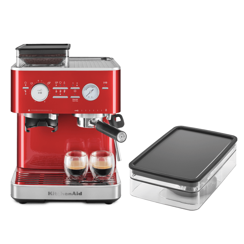 Coffee Set: Semi Auto Espresso + 8 Oz. Removable Bean Hopper - Candy Apple Red