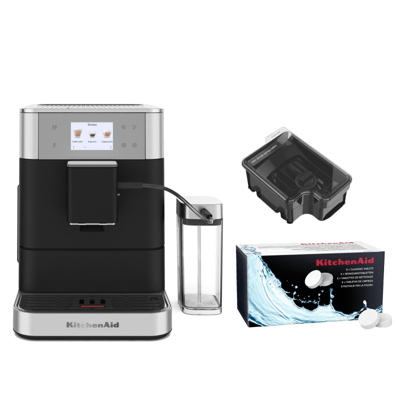 Coffee Set: Fully Auto Espresso KF7 + Cleaning Tablets + 9.5 Oz. Removable Bean Hopper - Black Matte